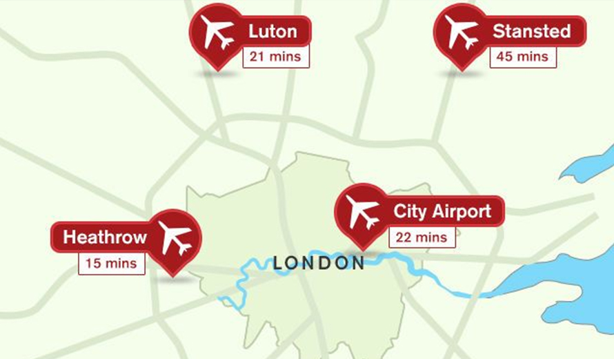 Distance from London to Luton Airport